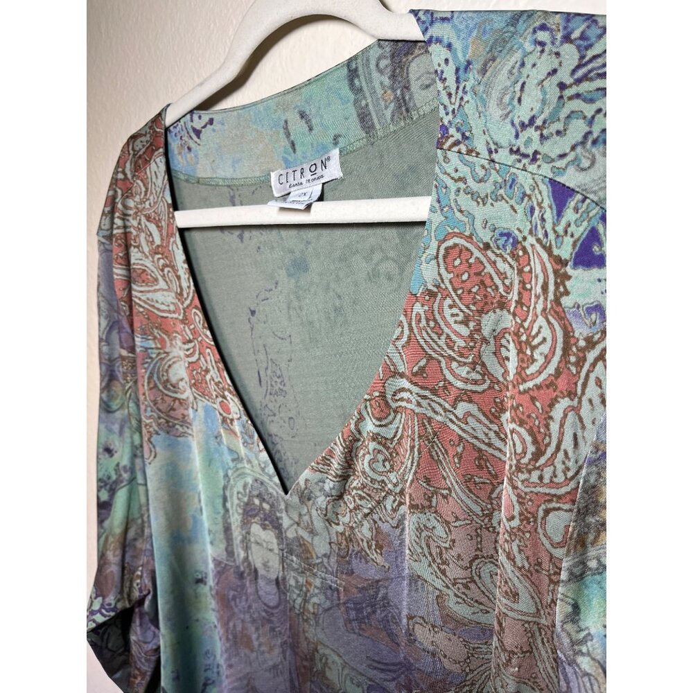 Citron Santa Monica Silk Blend Tunic Dress 2X Buddha Inspired Print - Picture 6 of 8